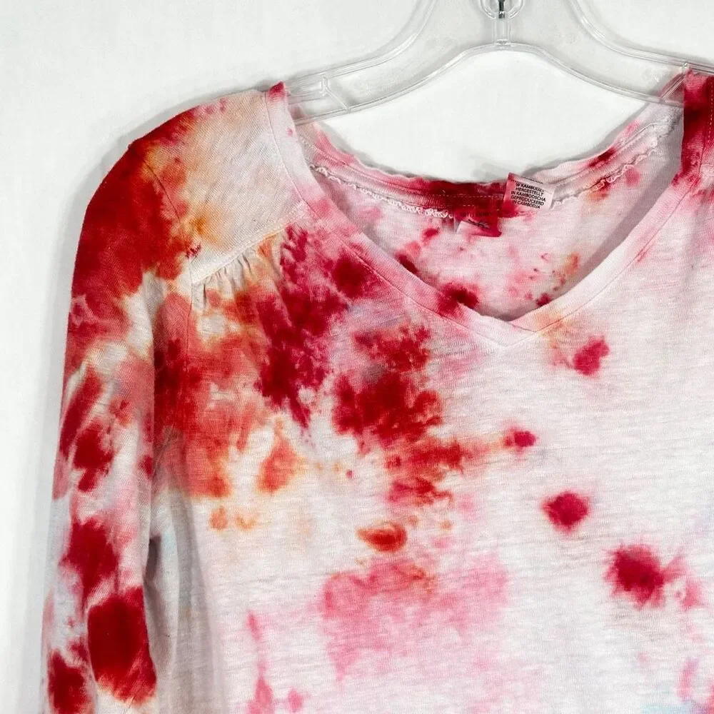 Artisan NY Small Top Everlasting Rose Tie Dye Pink White‎ Linen Handmade 1165 - Picture 3 of 12
